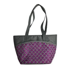 Thermos Purple Gray Insulated Cooler Tote Bag Double Handle
